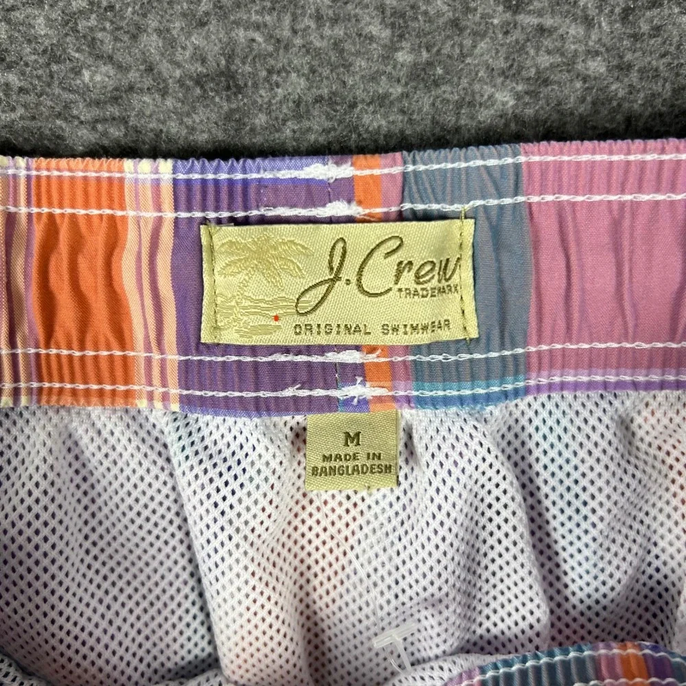 J Crew Swim Trunks Men Medium Purple Orange Madras Plaid Mesh Lined Board Shorts